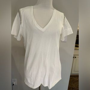 💘 All Saints Emelyn silver Chain Detail T-Shirt white v neck  NWT